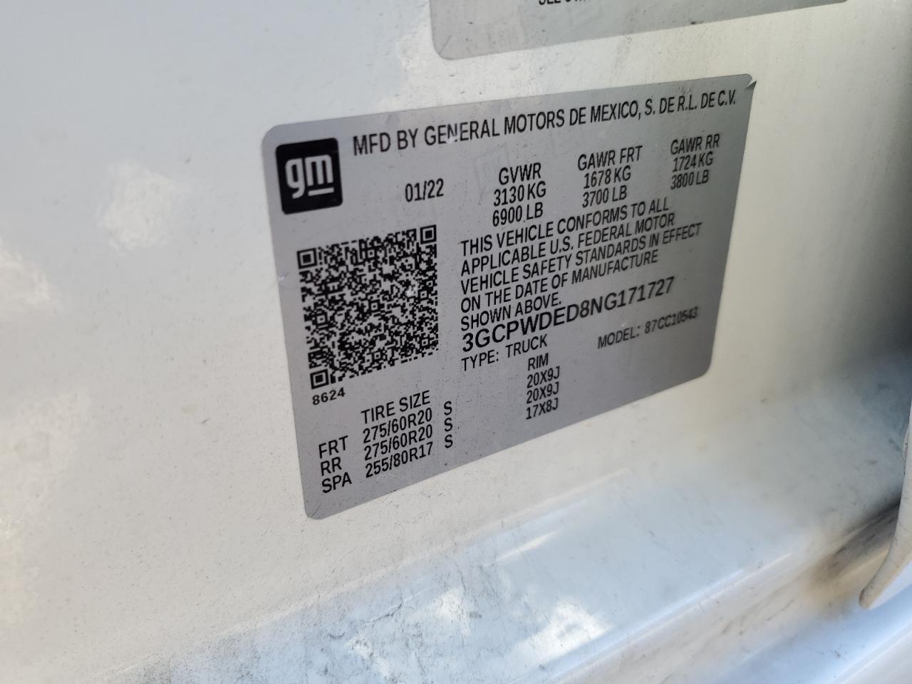 2022 CHEVROLET SILVERADO LTD C1500 RST VIN:3GCPWDED8NG171727