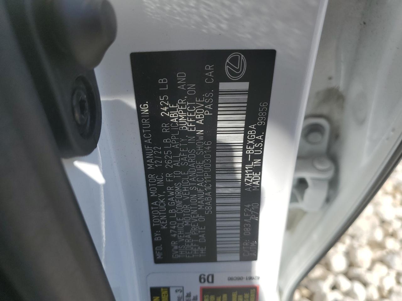 2023 LEXUS ES 300H F SPORT HANDLING VIN:58ABA1C11PU030146