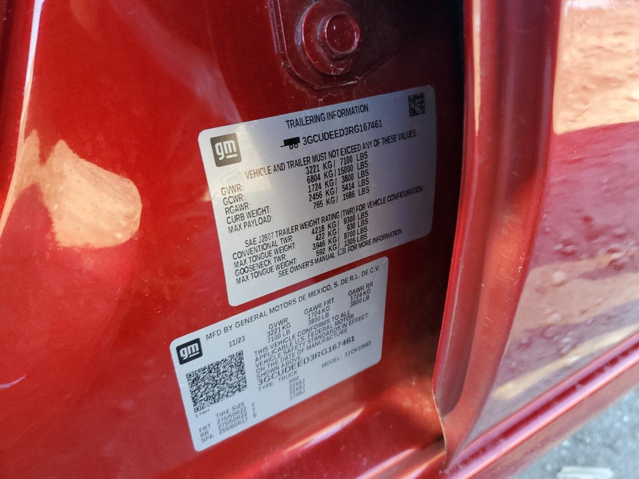 2024 CHEVROLET SILVERADO K1500 RST VIN:3GCUDEED3RG167461