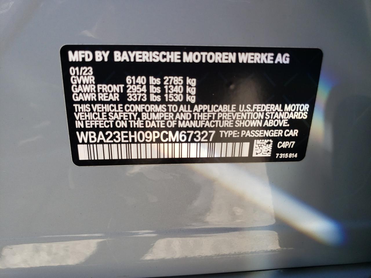 2023 BMW 740 I VIN:WBA23EH09PCM67327