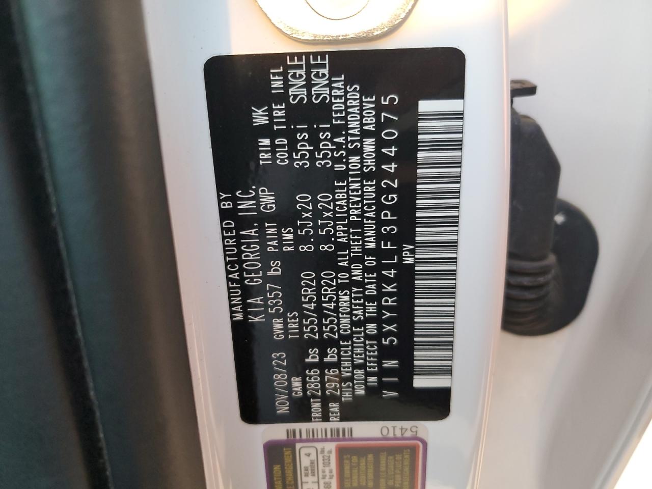 2023 KIA SORENTO SX VIN:5XYRK4LF3PG244075