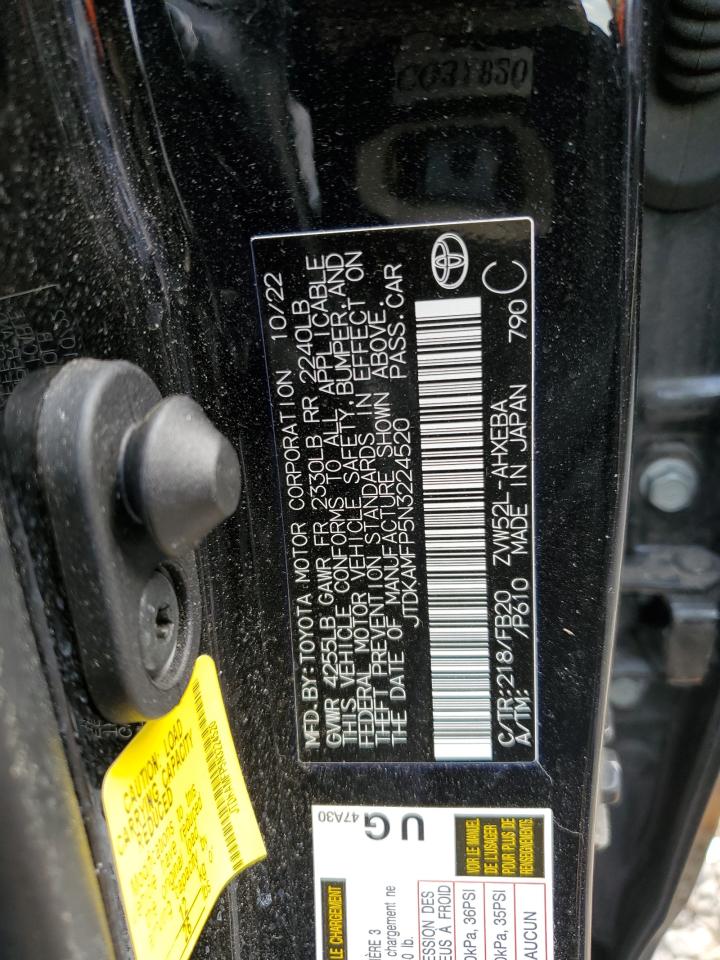 2022 TOYOTA PRIUS PRIME LE VIN:JTDKAMFP5N3224520