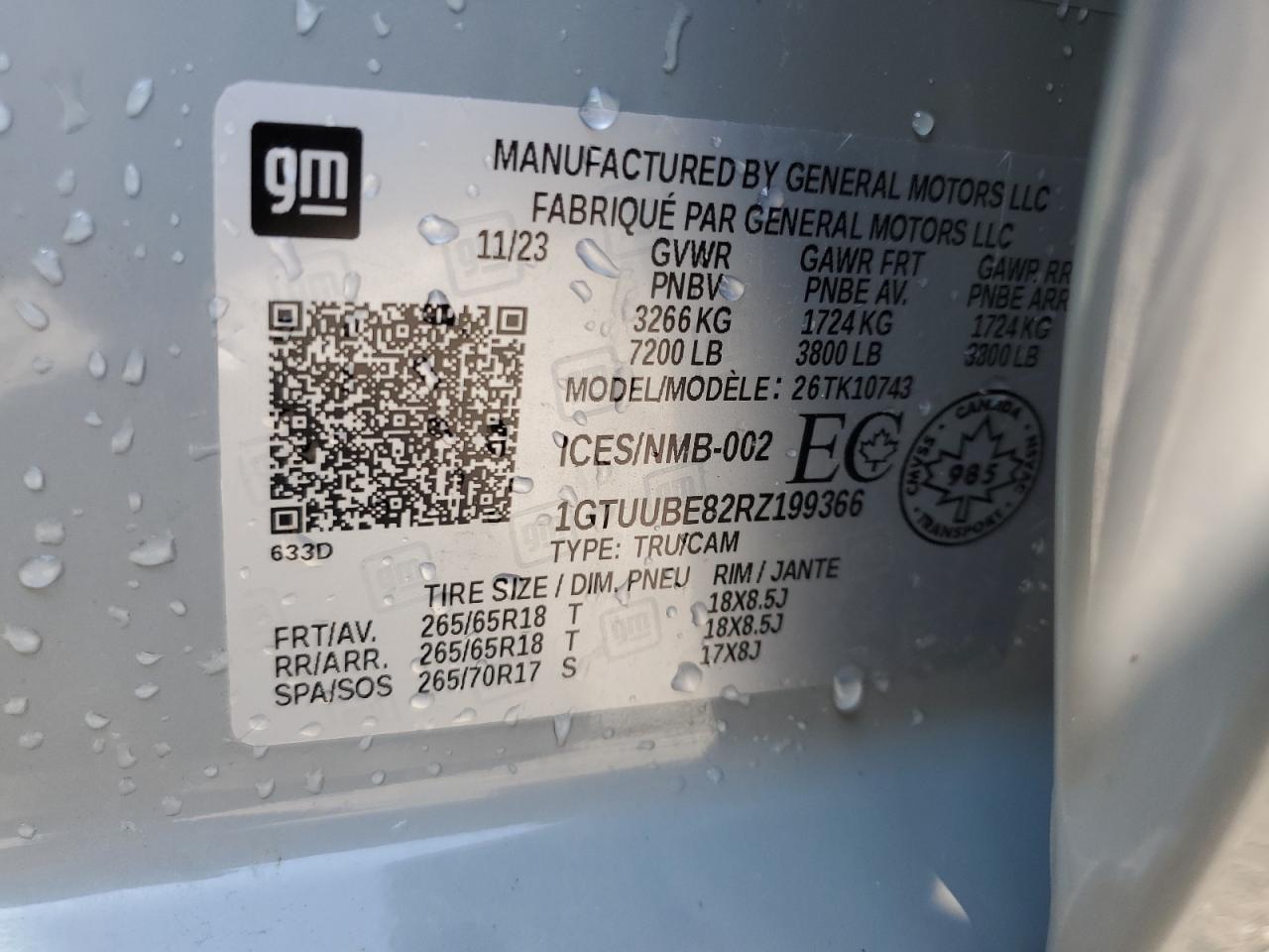 2024 GMC SIERRA K1500 SLE VIN:1GTUUBE82RZ199366