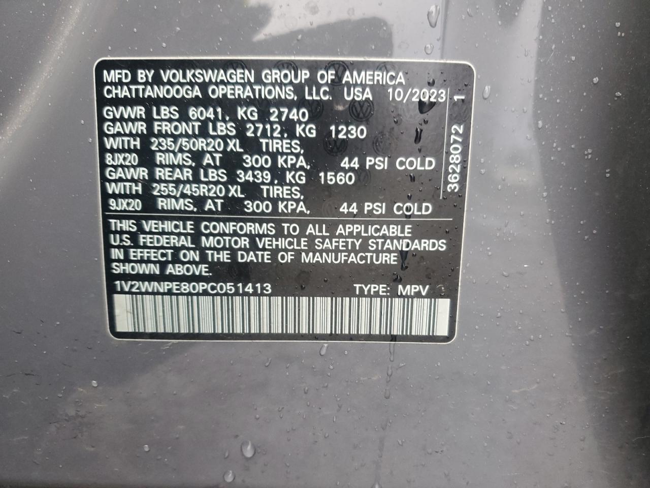 2023 VOLKSWAGEN ID.4 PRO S VIN:1V2WNPE80PC051413