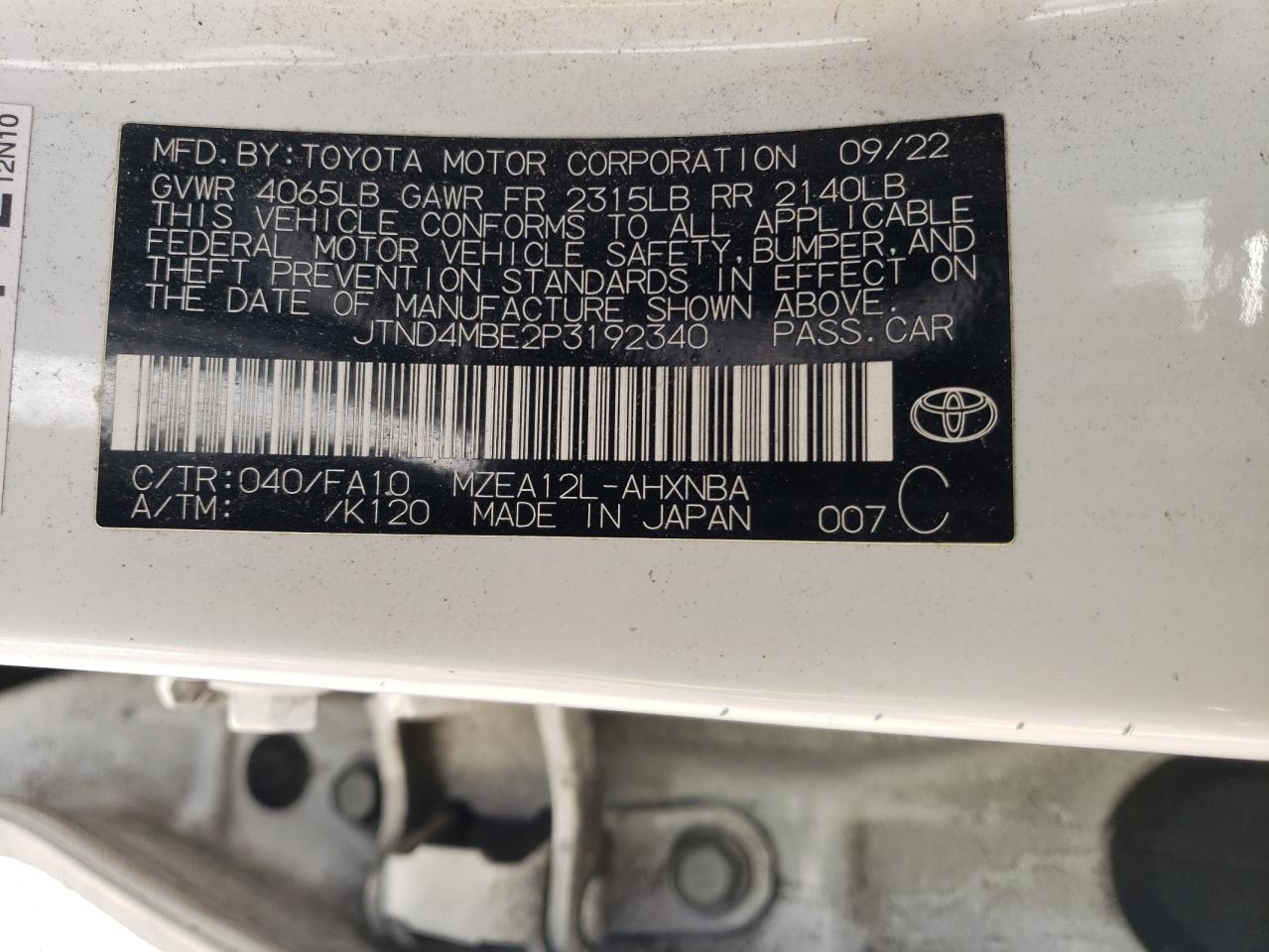 2023 TOYOTA COROLLA SE VIN:JTND4MBE2P3192340