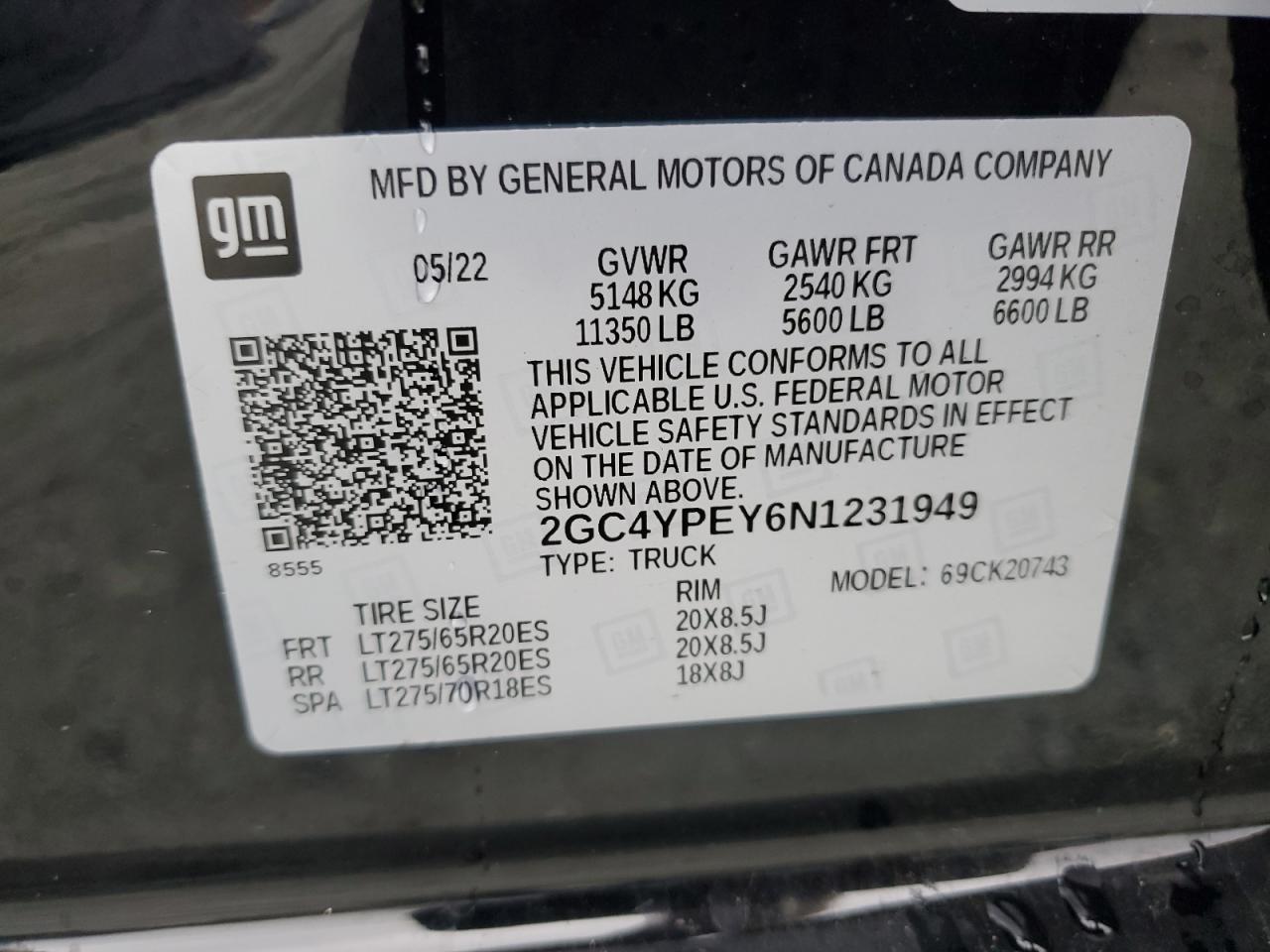 2022 CHEVROLET SILVERADO K2500 HEAVY DUTY LTZ VIN:2GC4YPEY6N1231949