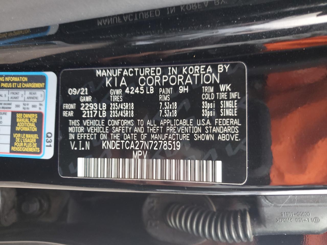 2022 KIA SELTOS SX VIN:KNDETCA27N7278519