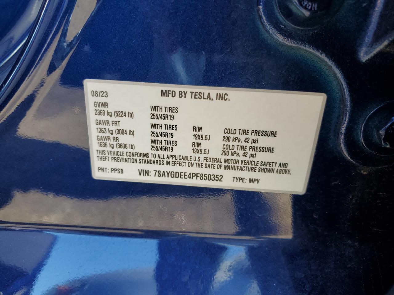 2023 TESLA MODEL Y  VIN:7SAYGDEE4PF850352
