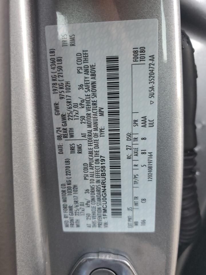 2024 FORD ESCAPE ACTIVE VIN:1FMCU0GN4RUB58197