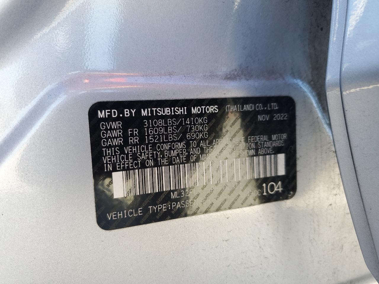 2023 MITSUBISHI MIRAGE G4 ES VIN:ML32FUFJ5PHF02311