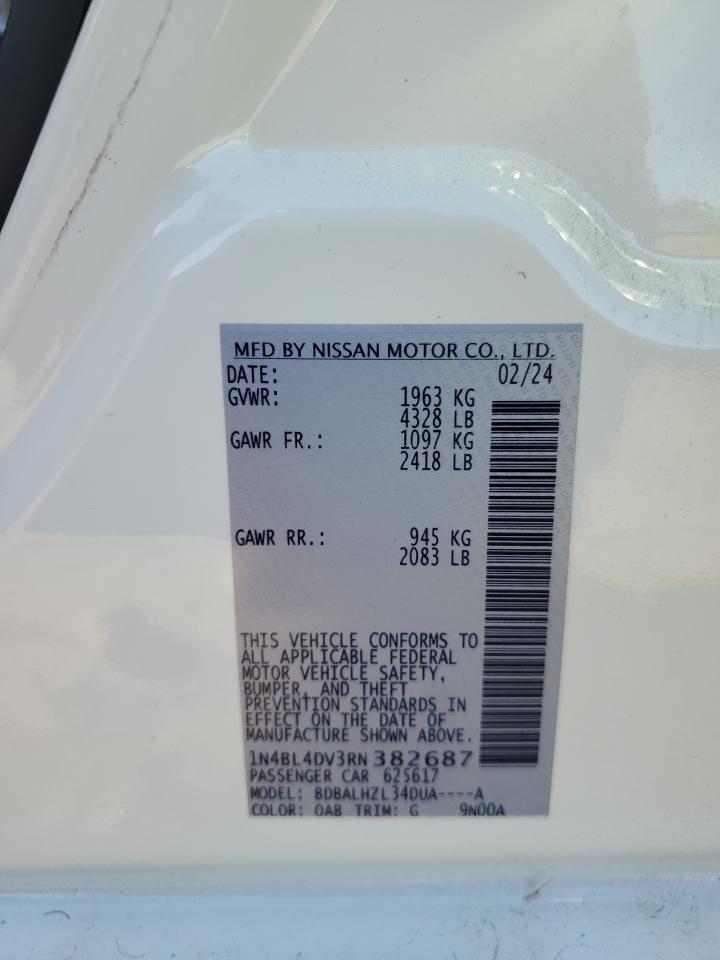2024 NISSAN ALTIMA SV VIN:1N4BL4DV3RN382687