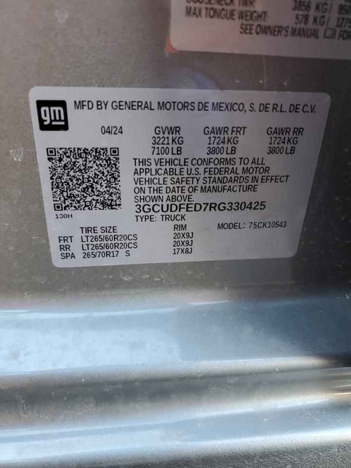 2024 CHEVROLET SILVERADO K1500 LT TRAIL BOSS VIN:3GCUDFED7RG330425