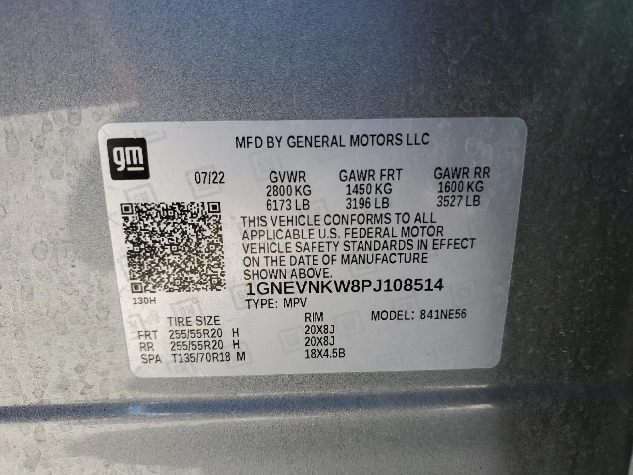 2023 CHEVROLET TRAVERSE HIGH COUNTRY VIN:1GNEVNKW8PJ108514