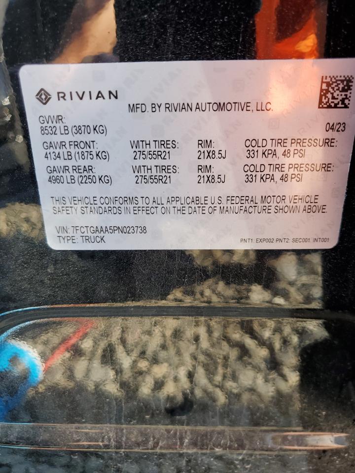 2023 RIVIAN R1T ADVENTURE VIN:7FCTGAAA5PN023738