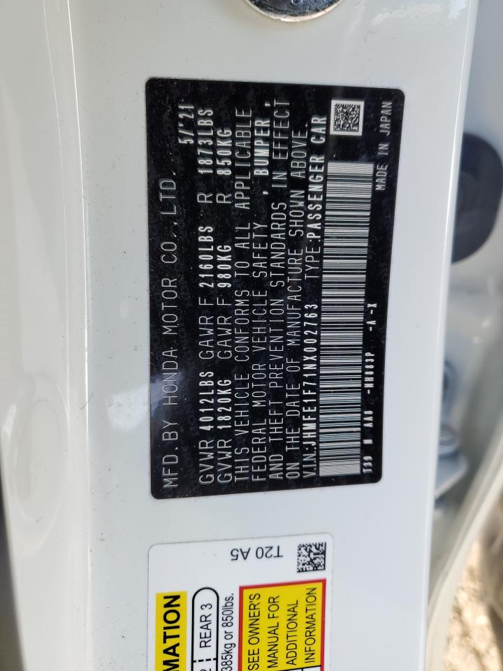 2022 HONDA CIVIC EX VIN:JHMFE1F71NX002763