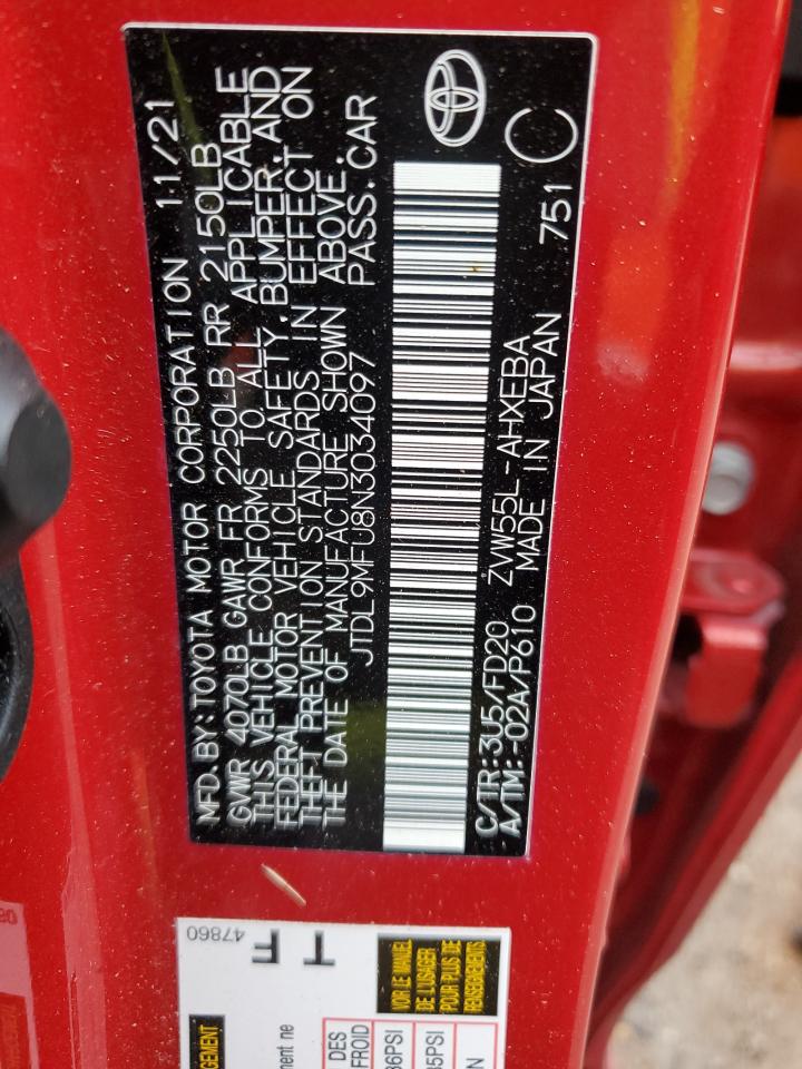 2022 TOYOTA PRIUS LE VIN:JTDL9MFU8N3034097