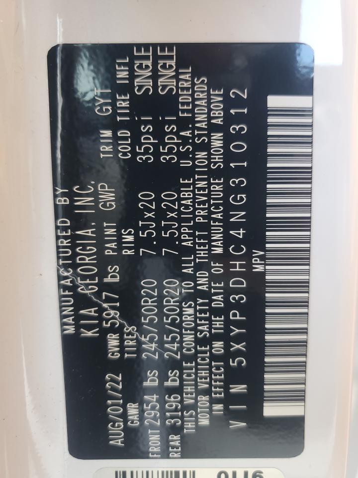 2022 KIA TELLURIDE EX VIN:5XYP3DHC4NG310312