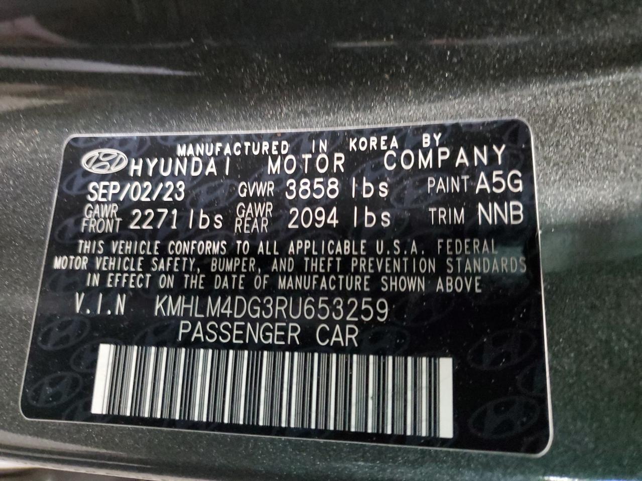 2024 HYUNDAI ELANTRA SEL VIN:KMHLM4DG3RU653259