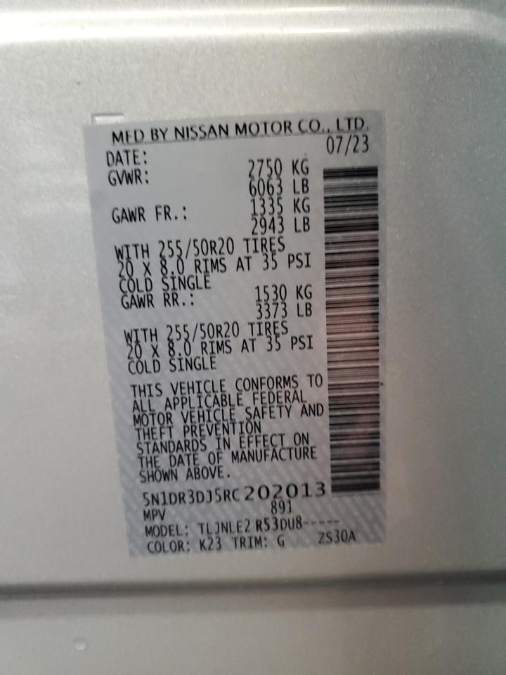 2024 NISSAN PATHFINDER PLATINUM VIN:5N1DR3DJ5RC202013