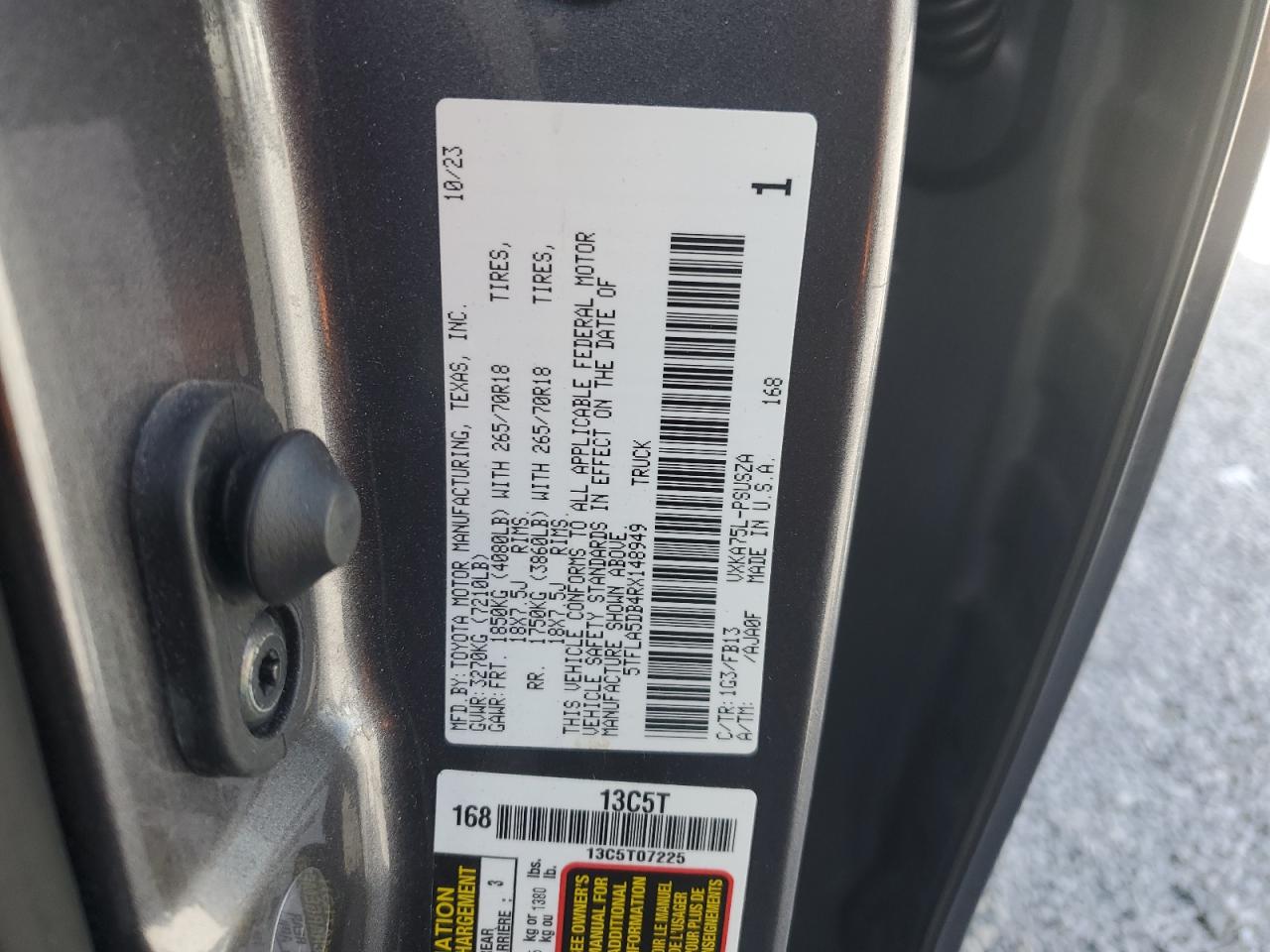 2024 TOYOTA TUNDRA CREWMAX SR VIN:5TFLA5DB4RX148949