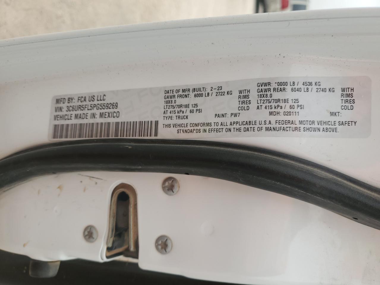 2023 RAM 2500 LARAMIE VIN:3C6UR5FL5PG559269