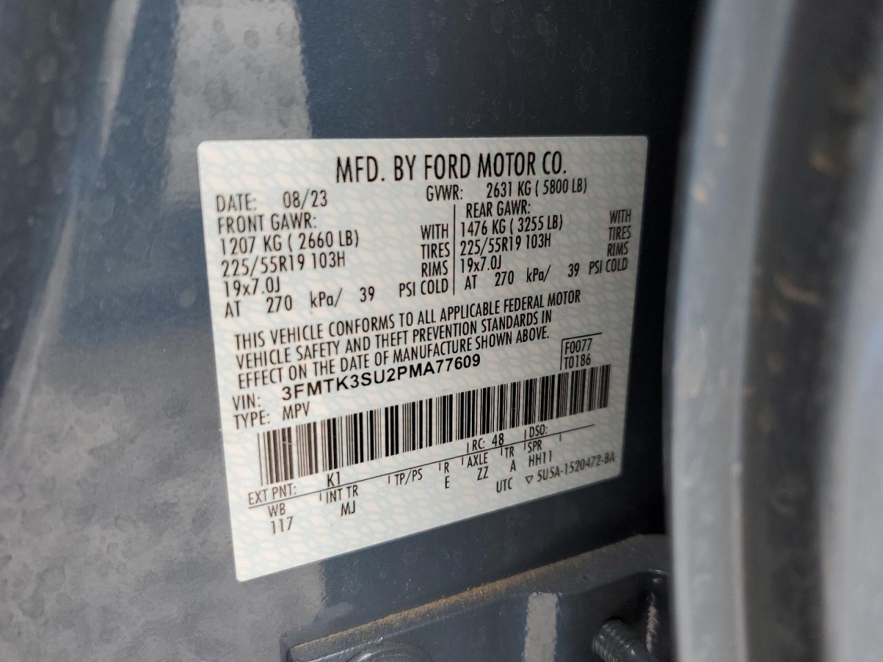 2023 FORD MUSTANG MACH-E PREMIUM VIN:3FMTK3SU2PMA77609