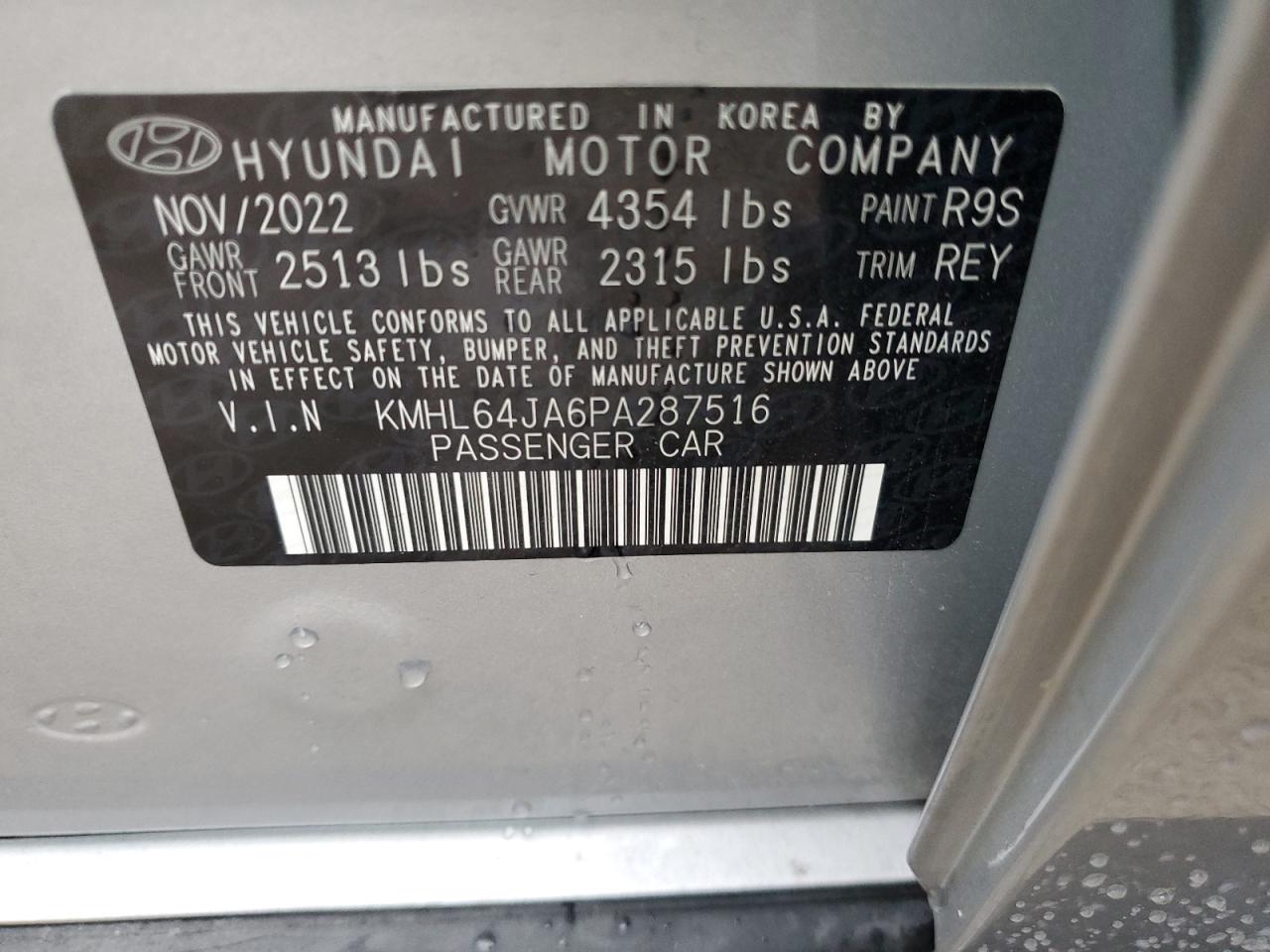 2023 HYUNDAI SONATA SEL VIN:KMHL64JA6PA287516