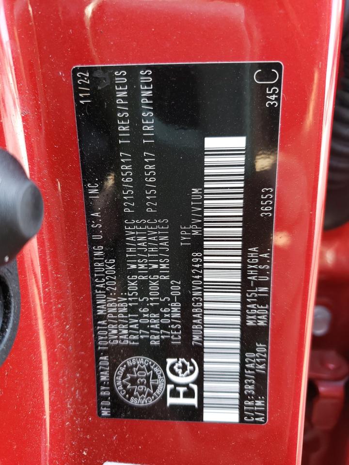 2022 TOYOTA COROLLA CROSS LE VIN:7MUBAABG3NV042498