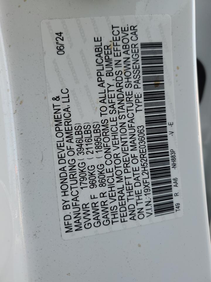 2024 HONDA CIVIC LX VIN:19XFL2H52RE036063