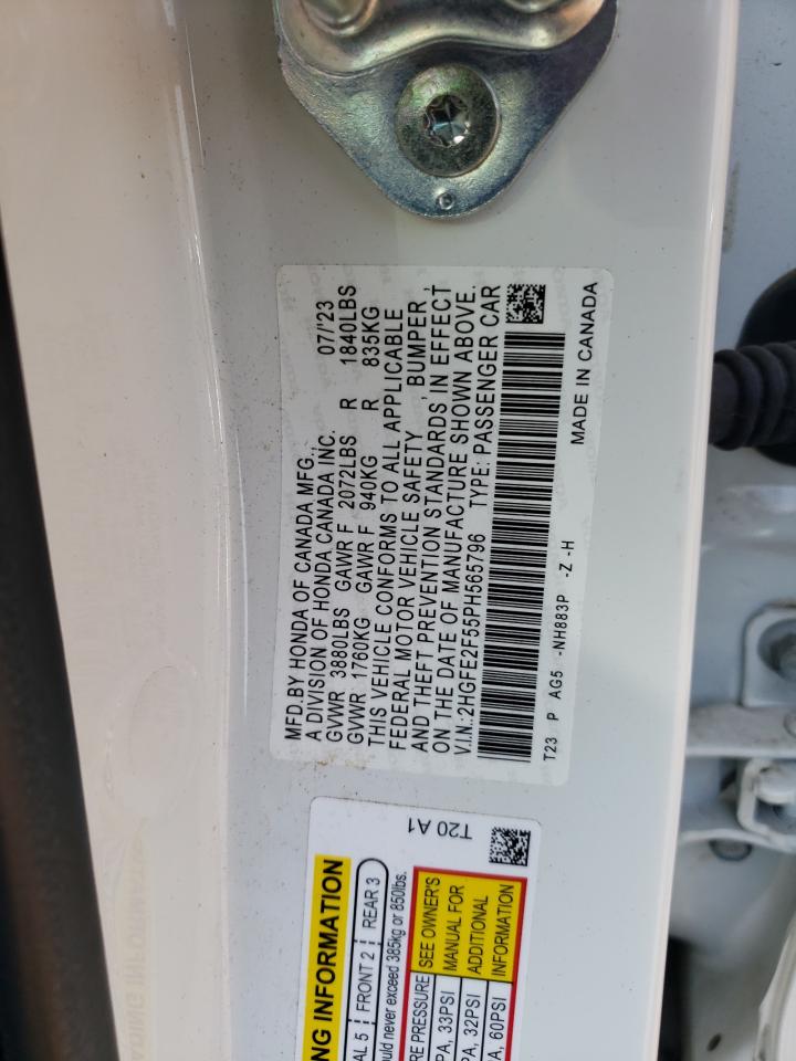 2023 HONDA CIVIC SPORT VIN:2HGFE2F55PH565796