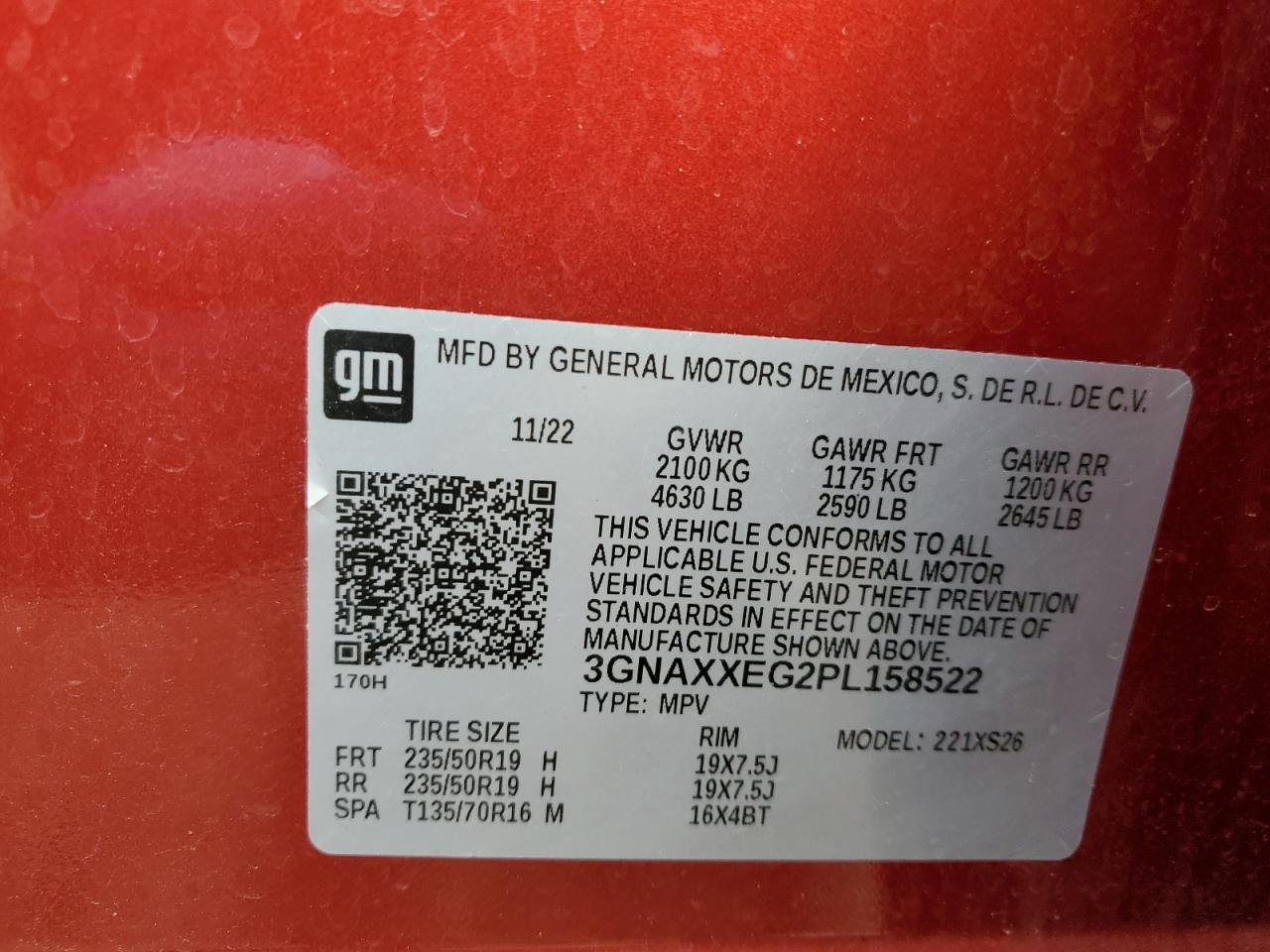 2023 CHEVROLET EQUINOX PREMIER VIN:3GNAXXEG2PL158522