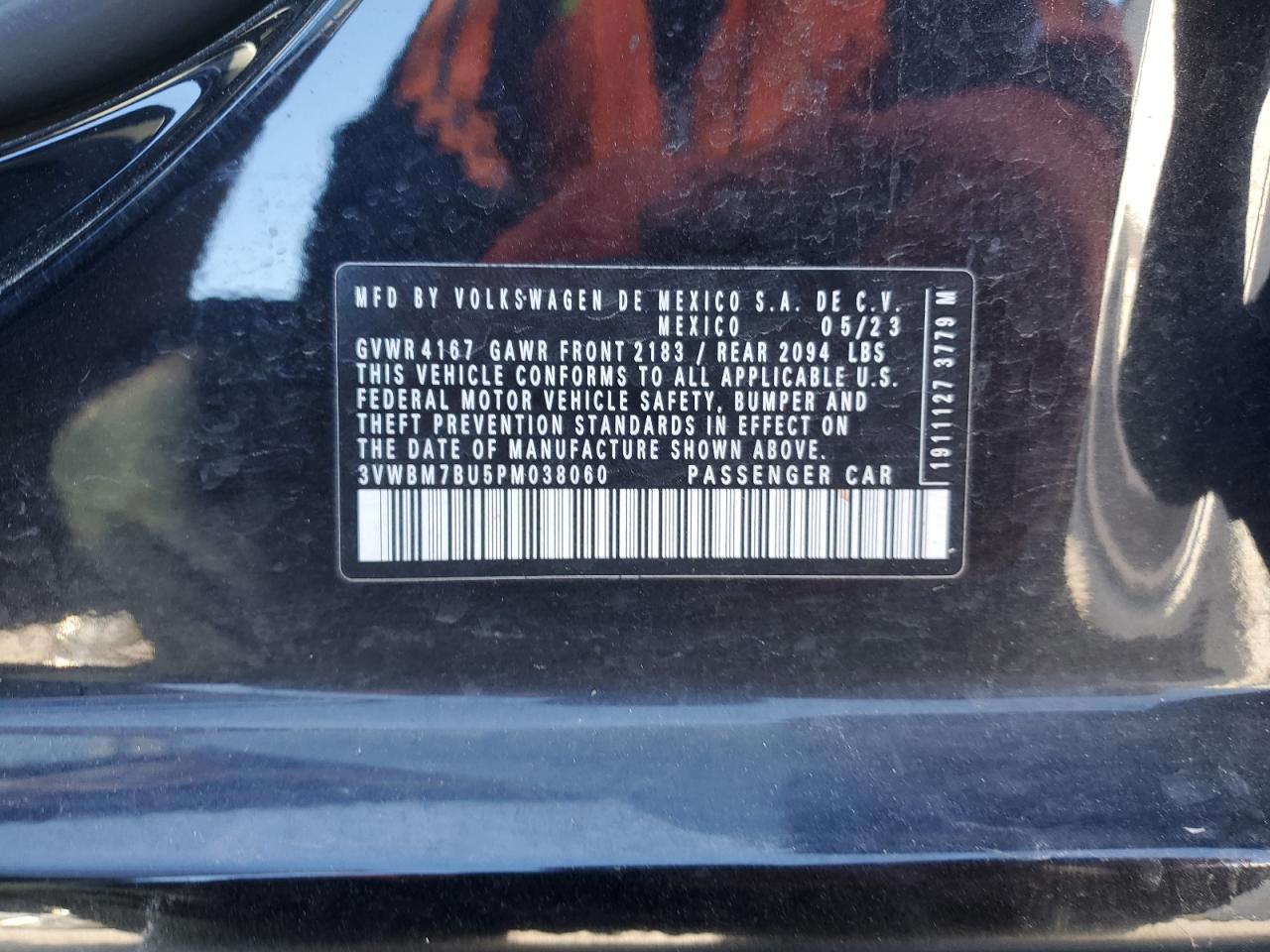 2023 VOLKSWAGEN JETTA SPORT VIN:3VWBM7BU5PM038060