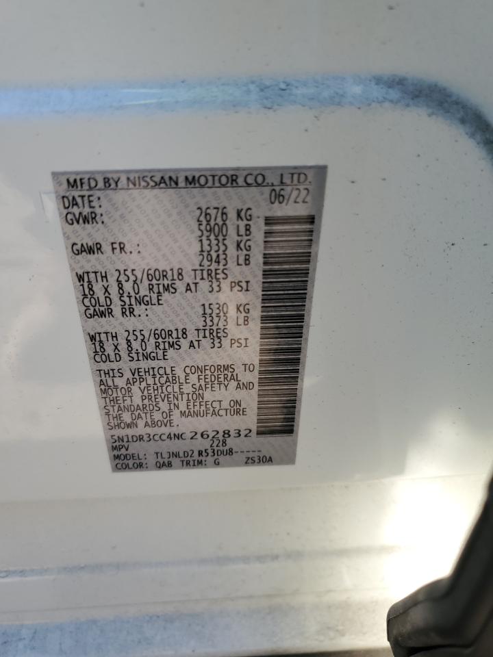 2022 NISSAN PATHFINDER SL VIN:5N1DR3CC4NC262832