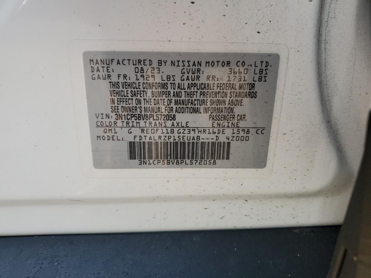 2023 NISSAN KICKS S VIN:3N1CP5BV8PL572058