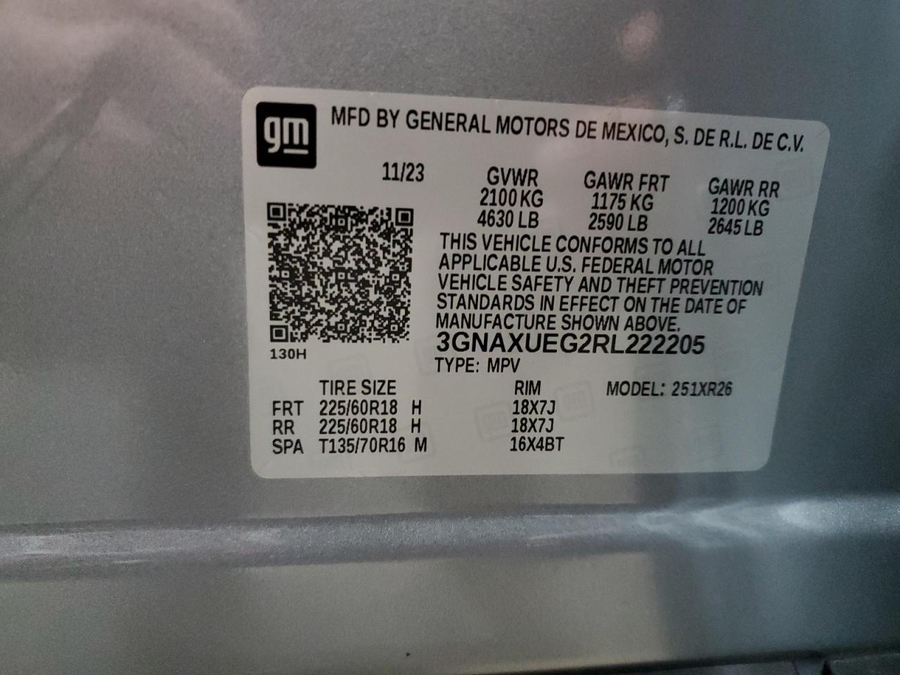 2024 CHEVROLET EQUINOX LT VIN:3GNAXUEG2RL222205