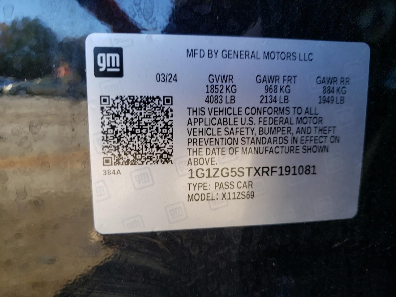 2024 CHEVROLET MALIBU RS VIN:1G1ZG5STXRF191081