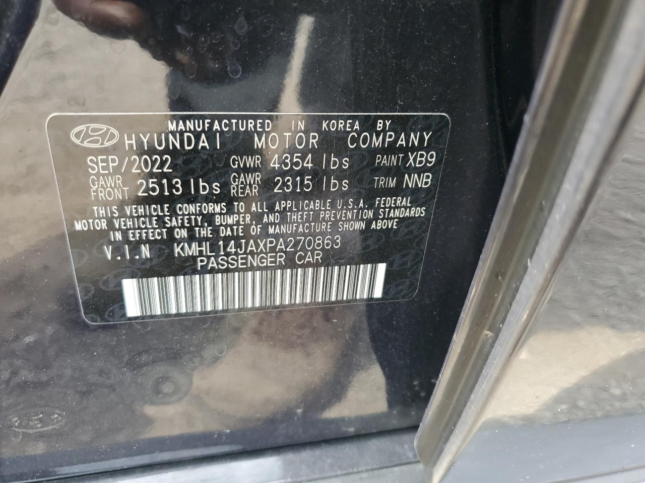 2023 HYUNDAI SONATA SEL VIN:KMHL14JAXPA270863