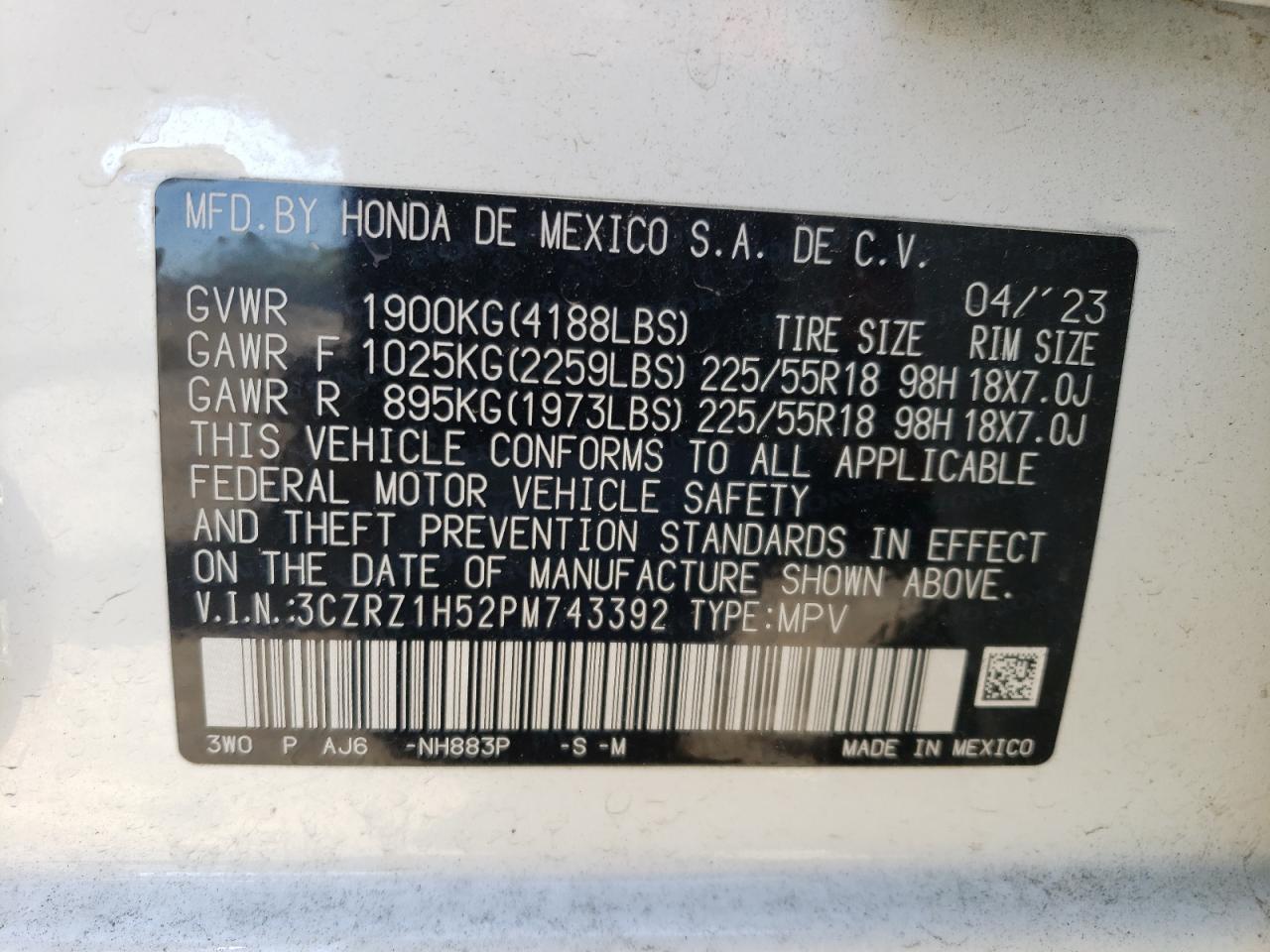 2023 HONDA HR-V SPORT VIN:3CZRZ1H52PM743392