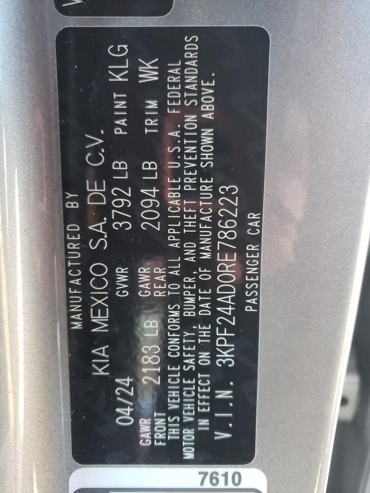 2024 KIA FORTE LX VIN:3KPF24AD0RE786223