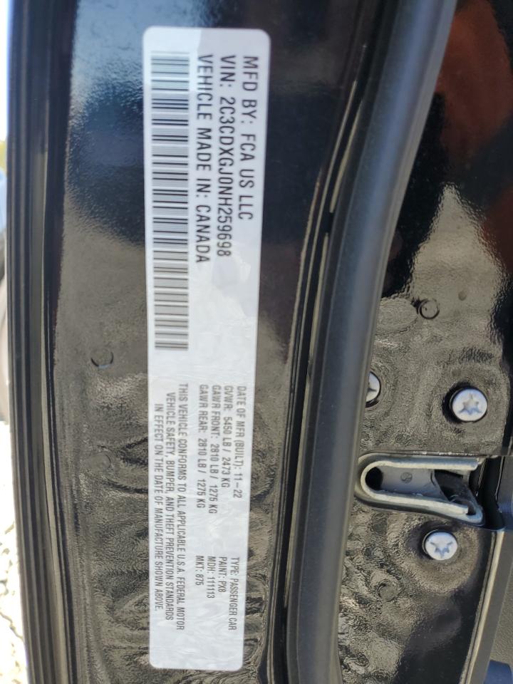 2022 DODGE CHARGER SCAT PACK VIN:2C3CDXGJ0NH259698