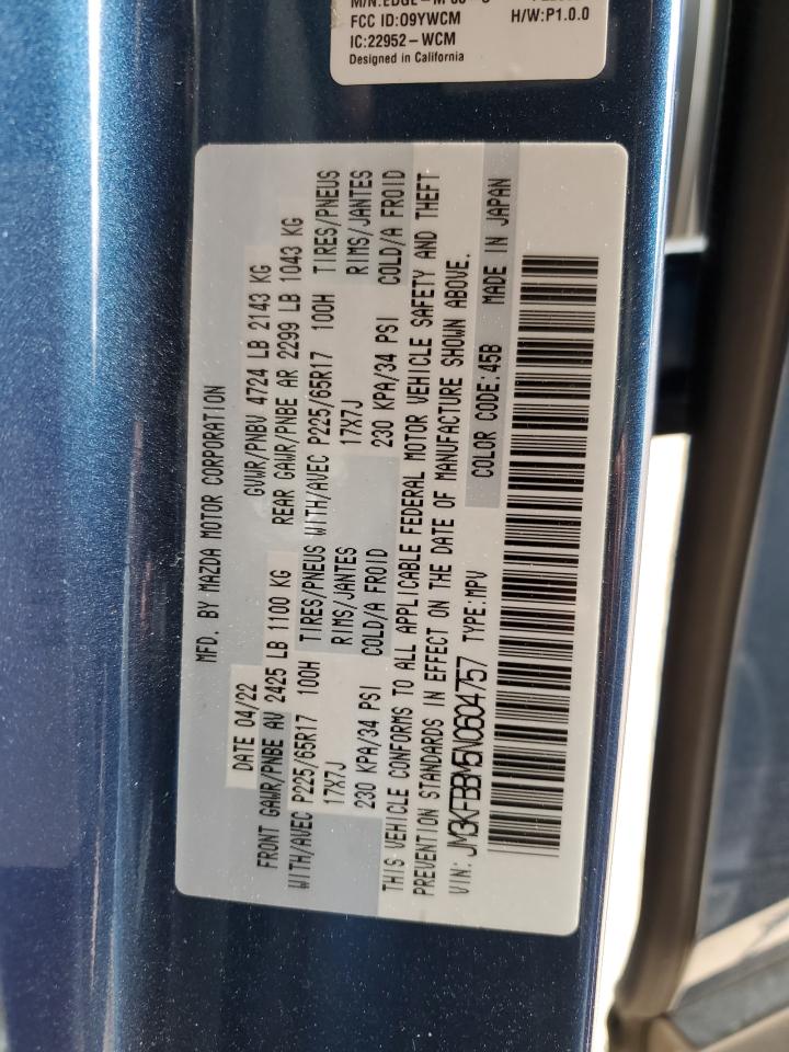2022 MAZDA CX-5 SELECT VIN:JM3KFBBM5N0604757