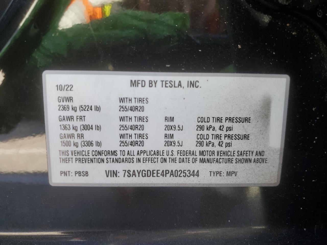 2023 TESLA MODEL Y  VIN:7SAYGDEE4PA025344