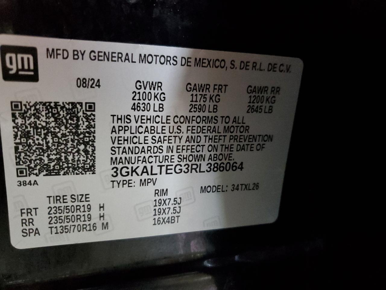 2024 GMC TERRAIN SLE VIN:3GKALTEG3RL386064