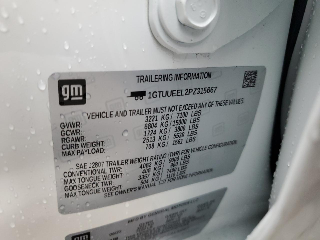 2023 GMC SIERRA K1500 AT4 VIN:1GTUUEEL2PZ315667