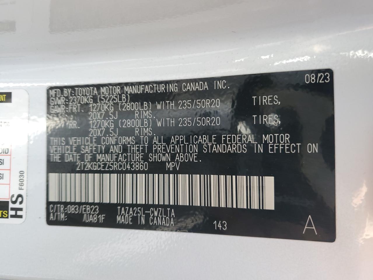 2024 LEXUS NX 350 LUXURY VIN:2T2KGCEZ5RC043860