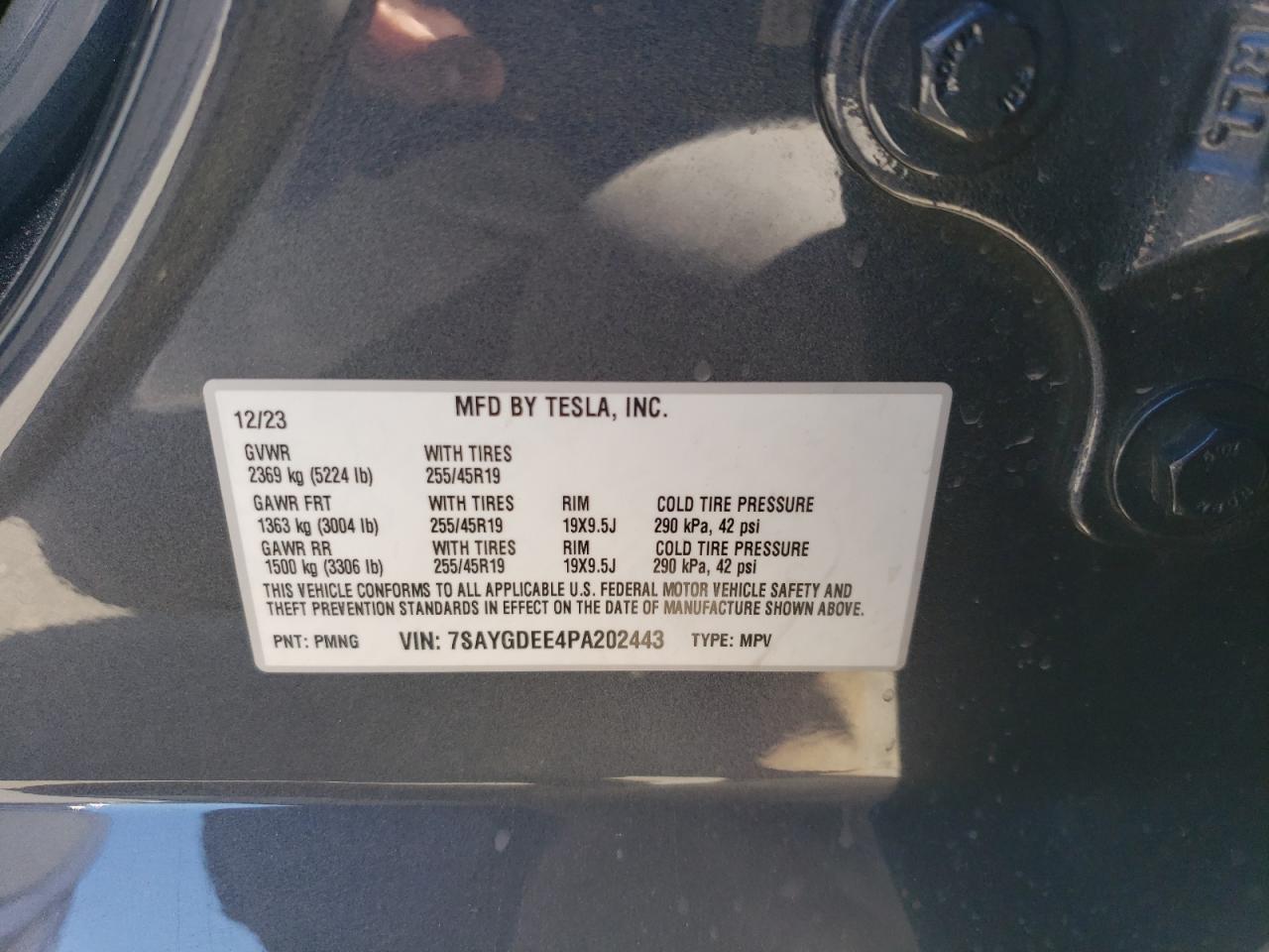 2023 TESLA MODEL Y  VIN:7SAYGDEE4PA202443
