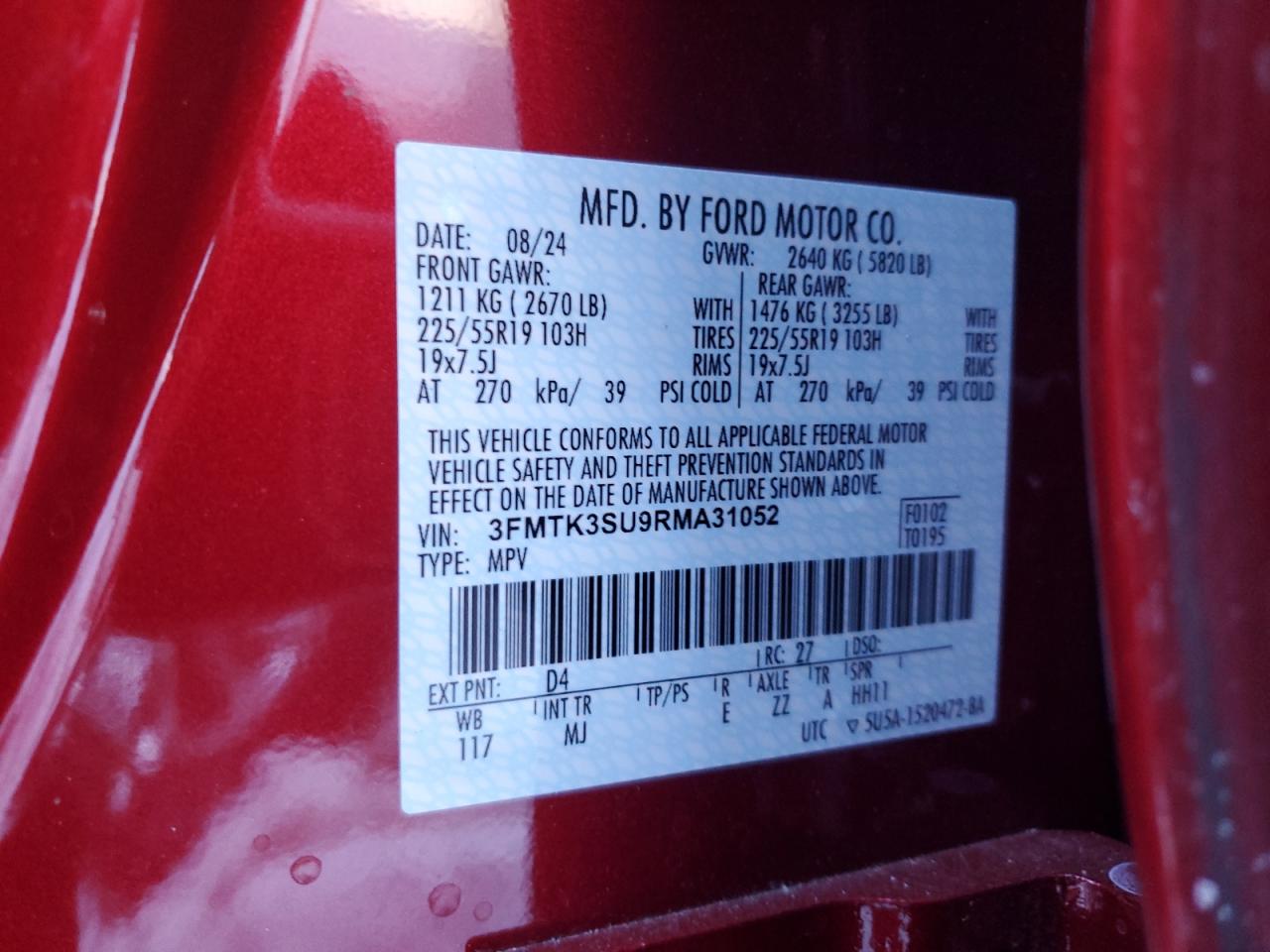 2024 FORD MUSTANG MACH-E PREMIUM VIN:3FMTK3SU9RMA31052