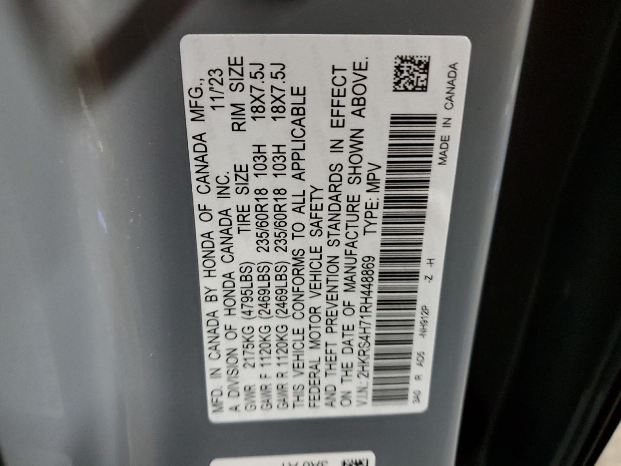 2024 HONDA CR-V EXL VIN:5YMCY0C03N9L49018