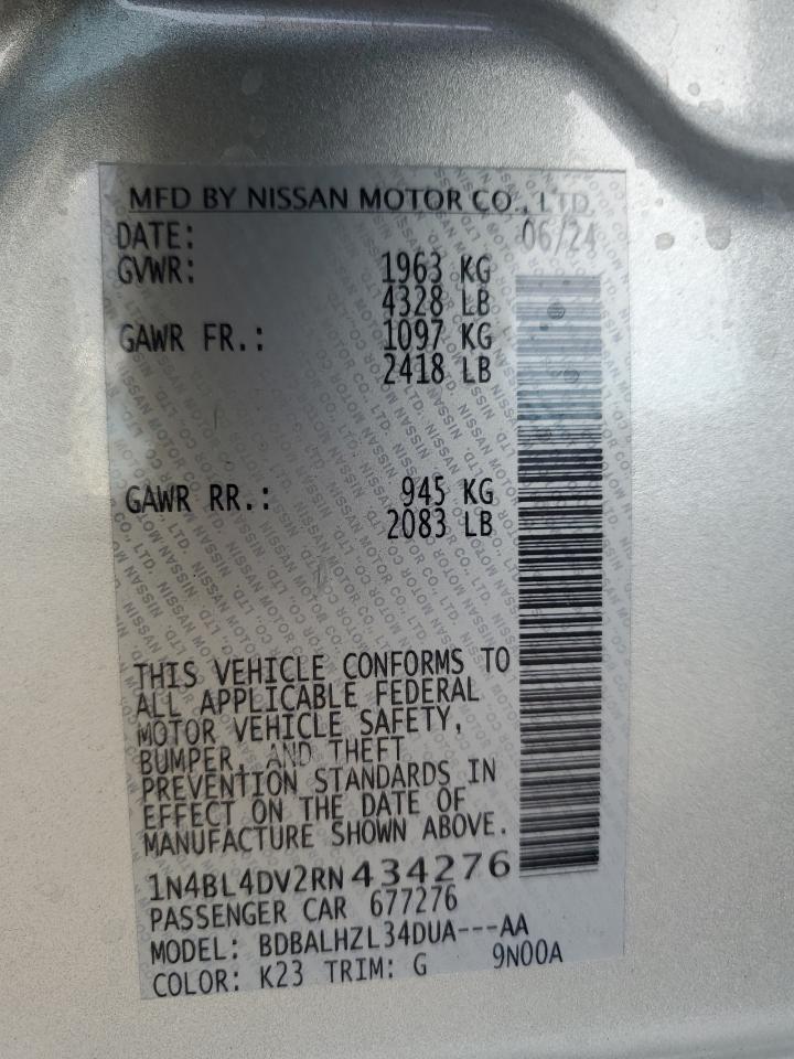 2024 NISSAN ALTIMA SV VIN:1N4BL4DV2RN434276