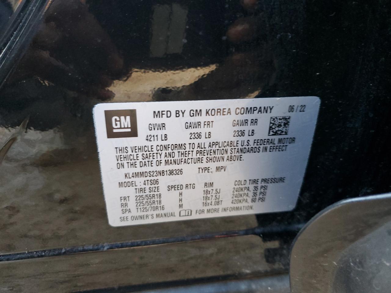 2022 BUICK ENCORE GX SELECT VIN:KL4MMDS23NB138326